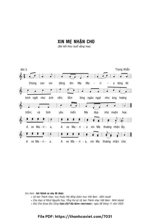 Xin Mẹ nhận cho - Lm. Trọng Khẩn - trang 1