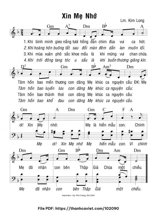 Xin Mẹ nhớ - Lm. Kim Long - trang 1