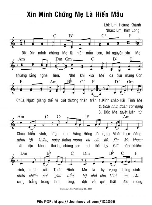 Xin minh chứng Mẹ là hiền mẫu - Lm. Kim Long - trang 1