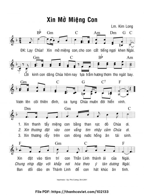 Xin mở miệng con - Lm. Kim Long - trang 1