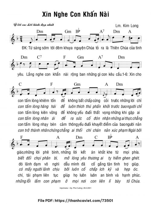 Xin nghe con khẩn nài - Lm. Kim Long - trang 1