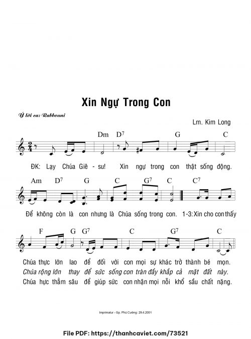 Xin ngự trong con - Lm. Kim Long - trang 1