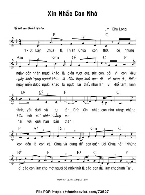 Xin nhắc con nhớ - Lm. Kim Long - trang 1