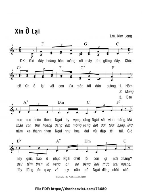 Xin ở lại - Lm. Kim Long - trang 1