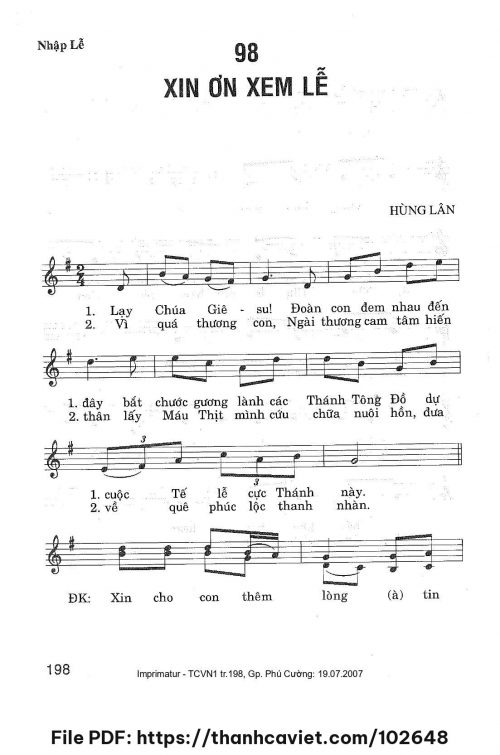Xin ơn xem lễ - Hùng Lân - trang 1
