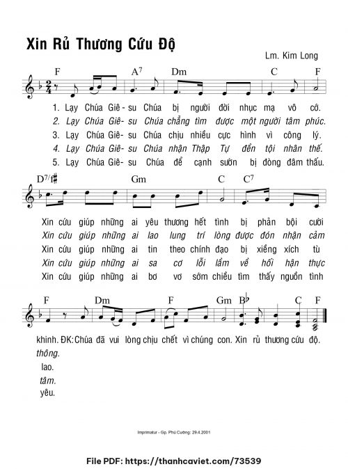 Xin rủ thương cứu độ - Lm. Kim Long - trang 1