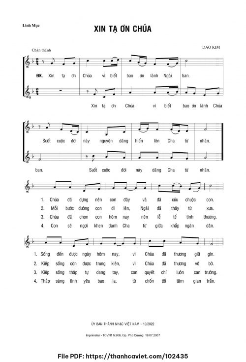 Xin tạ ơn Chúa - Lm. Dao Kim - trang 1