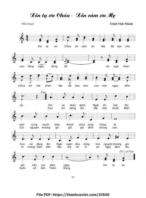 Xin tạ ơn Chúa – Xin cảm ơn Mẹ - Trịnh Vĩnh Thành - trang 1