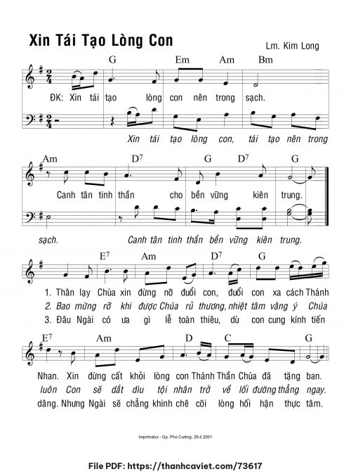 Xin tái tạo lòng con - Lm. Kim Long - trang 1