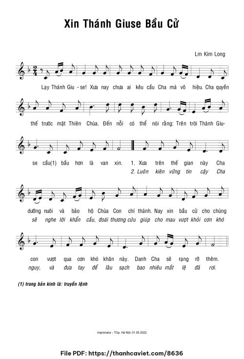 Xin Thánh Giuse bầu cử - Lm. Kim Long - trang 1