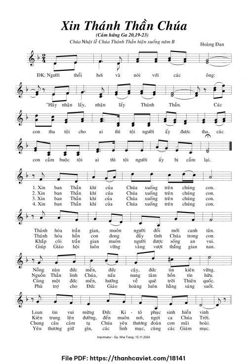 Xin Thánh Thần Chúa [CN Lễ Chúa Thánh Thần hiện xuống] - Hoàng Đan - trang 1
