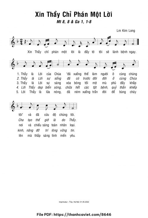 Xin Thầy chỉ phán một lời - Lm. Kim Long - trang 1