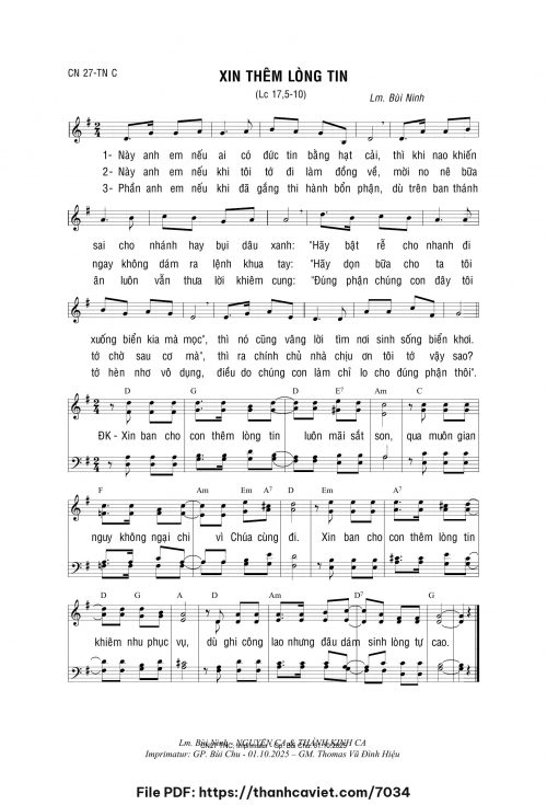 Xin thêm lòng tin - Lm. Bùi Ninh - trang 1