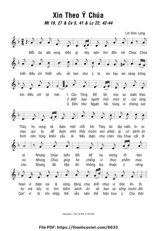 Xin theo ý Chúa - Lm. Kim Long - trang 1