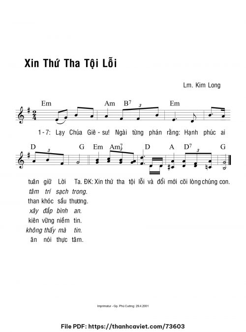 Xin thứ tha tội lỗi - Lm. Kim Long - trang 1