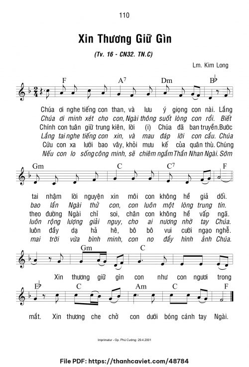 Xin thương giữ gìn - Lm. Kim Long - trang 1