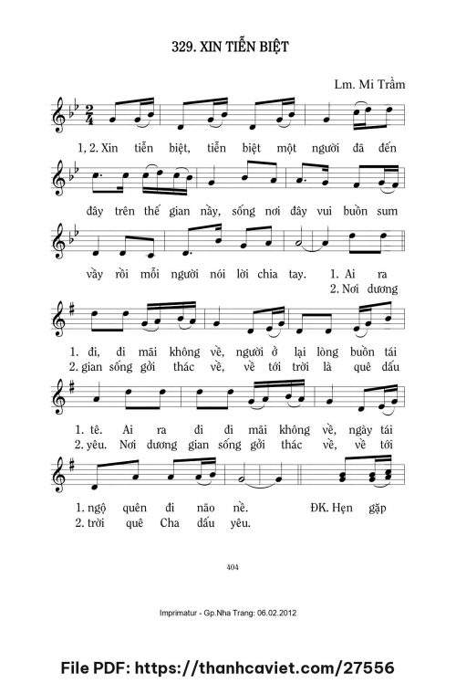 Xin tiễn biệt - Lm. Mi Trầm - trang 1