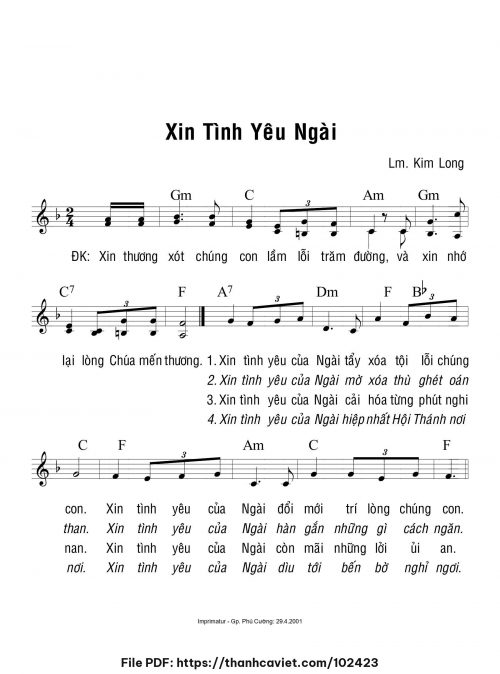Xin tình yêu Ngài - Lm. Kim Long - trang 1