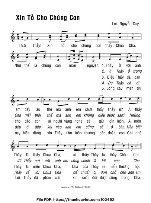 Xin tỏ cho chúng con - Lm. Nguyễn Duy - trang 1