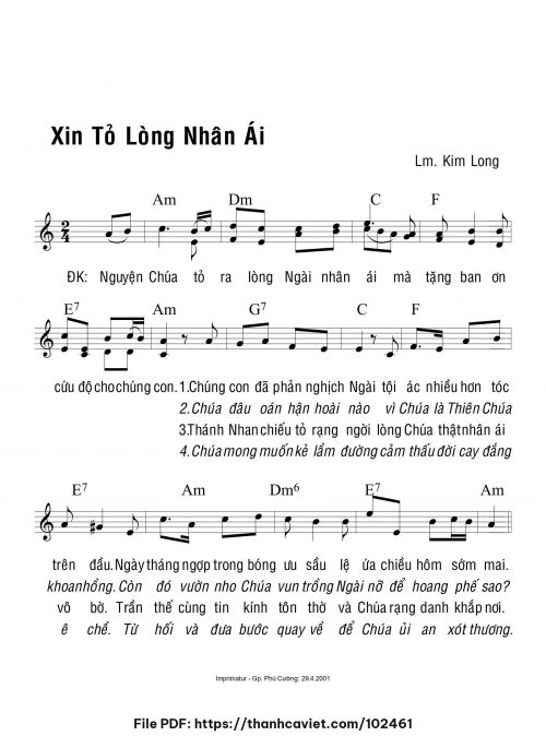 Xin tỏ lòng nhân ái - Lm. Kim Long - trang 1