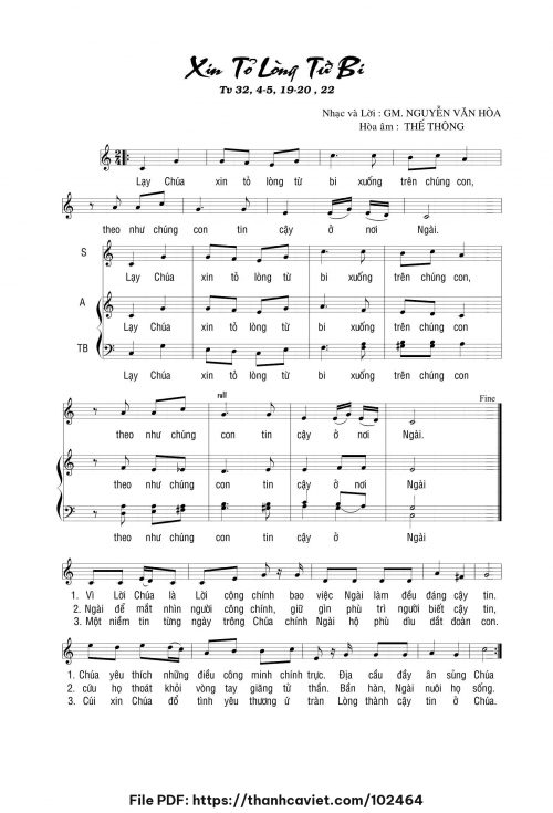 Xin tỏ lòng từ bi - Gm. Nguyễn Văn Hòa - Hòa âm: Thế Thông - trang 1