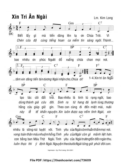 Xin tri ân Ngài - Lm. Kim Long - trang 1