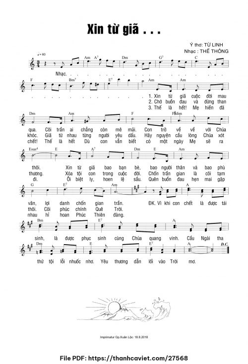 Xin từ giã - Thế Thông - Ý thơ: Từ Linh - trang 1