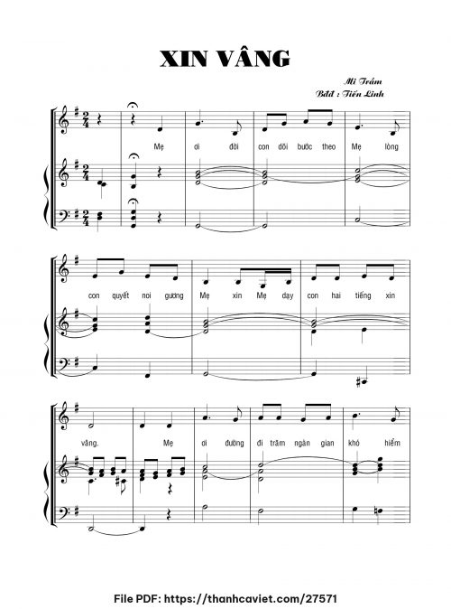 Xin vâng - Lm. Mi Trầm (Bản đệm đàn: Tiến Linh) - trang 1