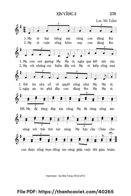 Xin vâng 2 - Lm. Mi Trầm - trang 1
