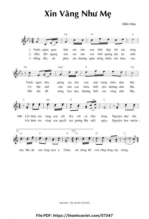 Xin vâng như Mẹ - Sr. Hiền Hòa - trang 1
