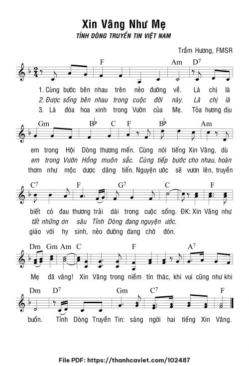 Xin vâng như Mẹ - Sr. Trầm Hương - trang 1
