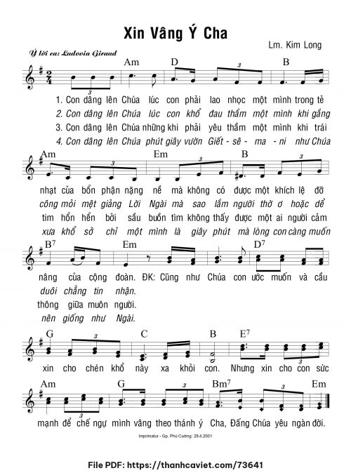 Xin vâng ý Cha - Lm. Kim Long - trang 1