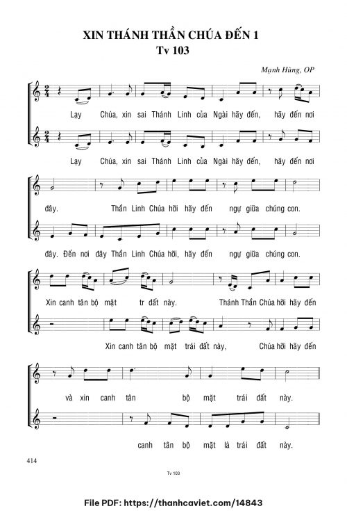 Xinh Thánh Thần Chúa đến 1 - Lm. Mạnh Hùng, OP - trang 1