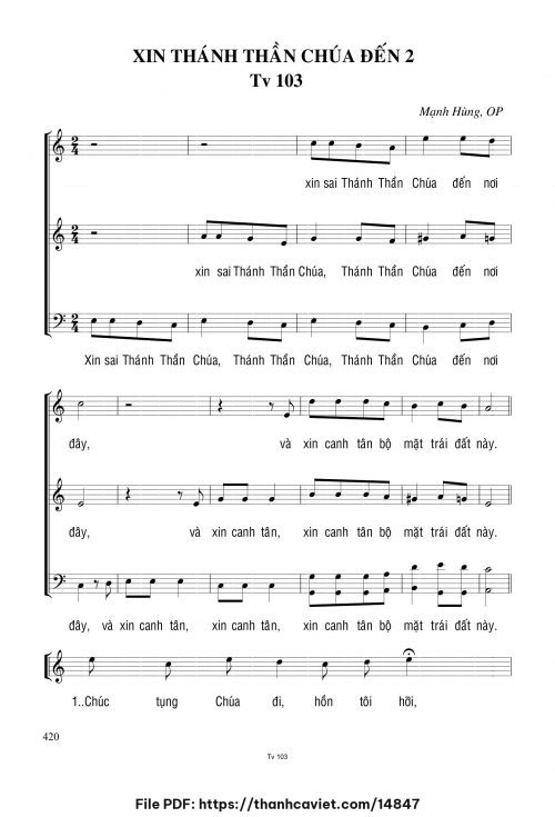 Xinh Thánh Thần Chúa đến 2 - Lm. Mạnh Hùng, OP - trang 1