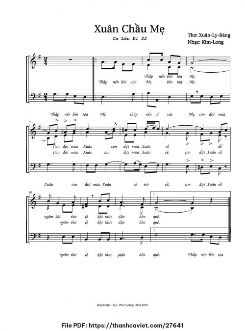 Xuân chầu Mẹ - Lm. Kim Long - ĐÔ. Xuân Ly Băng - trang 1