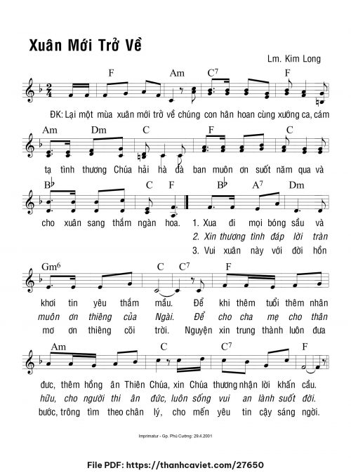 Xuân mới trở về - Lm. Kim Long - trang 1