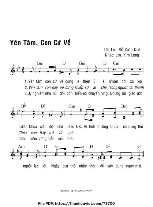 Yên tâm con cứ về - Lm. Kim Long - trang 1