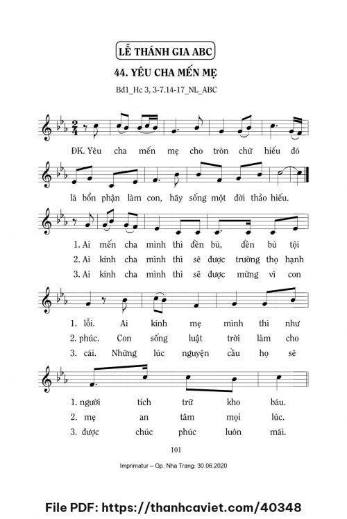 Yêu cha mến mẹ [Lễ Thánh Gia ABC] – - Lm. Mi Trầm - trang 1