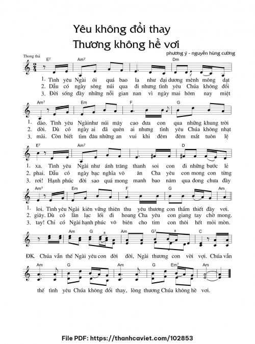 Yêu không đổi thay thương không hề vơi - Phương Ý - Lm. Nguyễn Hùng Cường - trang 1
