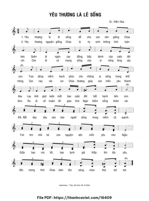 Yêu thương là lẽ sống - Sr. Hiền Hòa - trang 1