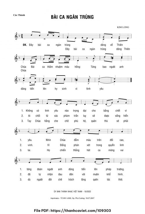 Bài ca ngàn trùng - Lm. Kim Long - trang 1