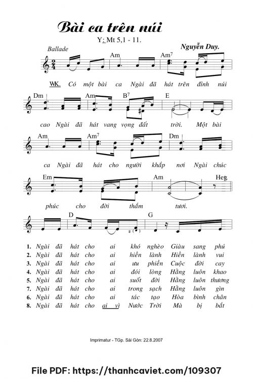 Bài ca trên núi - Lm. Nguyễn Duy - trang 1
