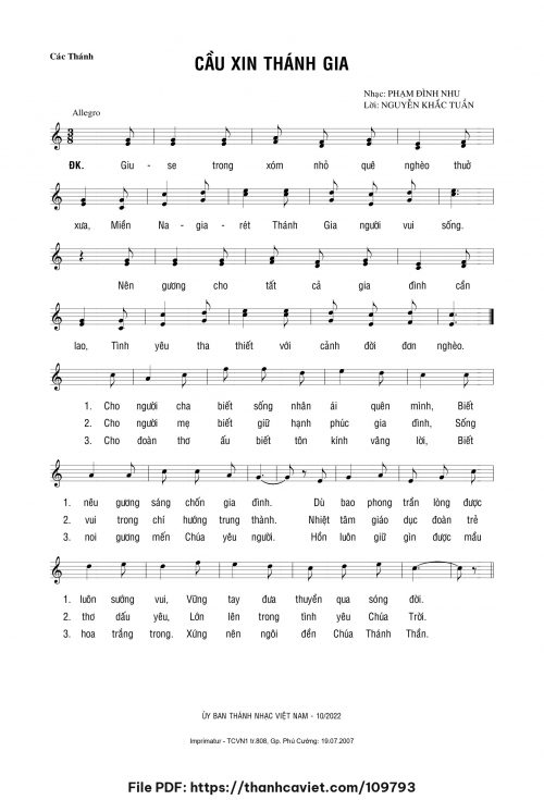 Cầu xin Thánh Gia - Lm. Phạm Đình Nhu - Nguyễn Khắc Tuần - trang 1