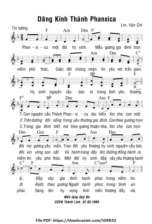 Dâng kính Thánh Phanxica - Lm. Văn Chi - trang 1