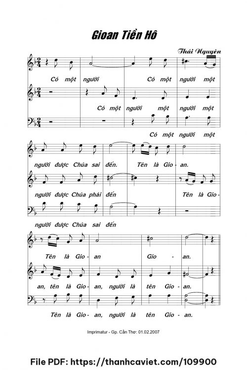 Gioan Tiền Hô - Lm. Thái Nguyên - trang 1