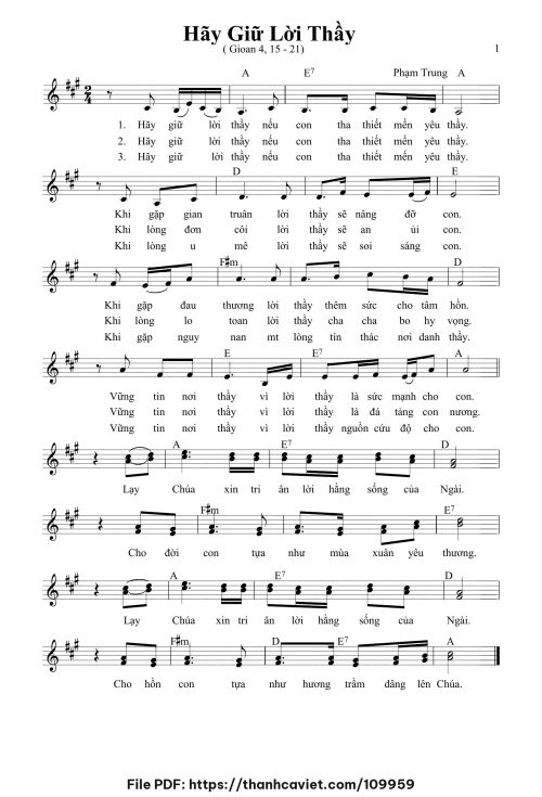 Hãy giữ lời Thầy - Phạm Trung - trang 1