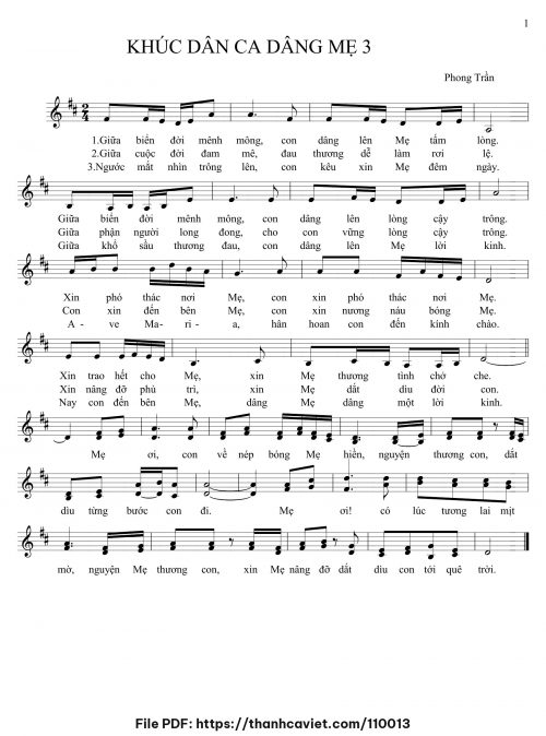 Khúc dân ca dâng Mẹ 3 - Lm. Phong Trần - trang 1