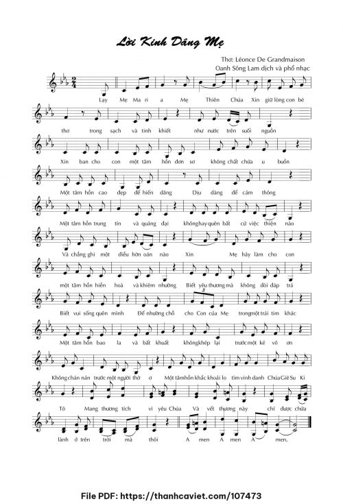 Lời kinh dâng Mẹ - Lm. Oanh Sông Lam - trang 1