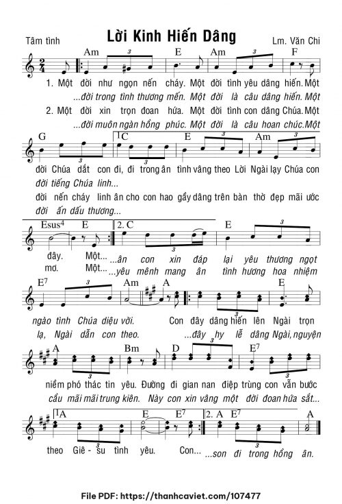 Lời kinh hiến dâng - Lm. Văn Chi - trang 1