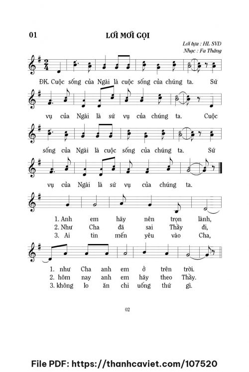 Lời mời gọi - Lm. Fa Thăng - trang 1